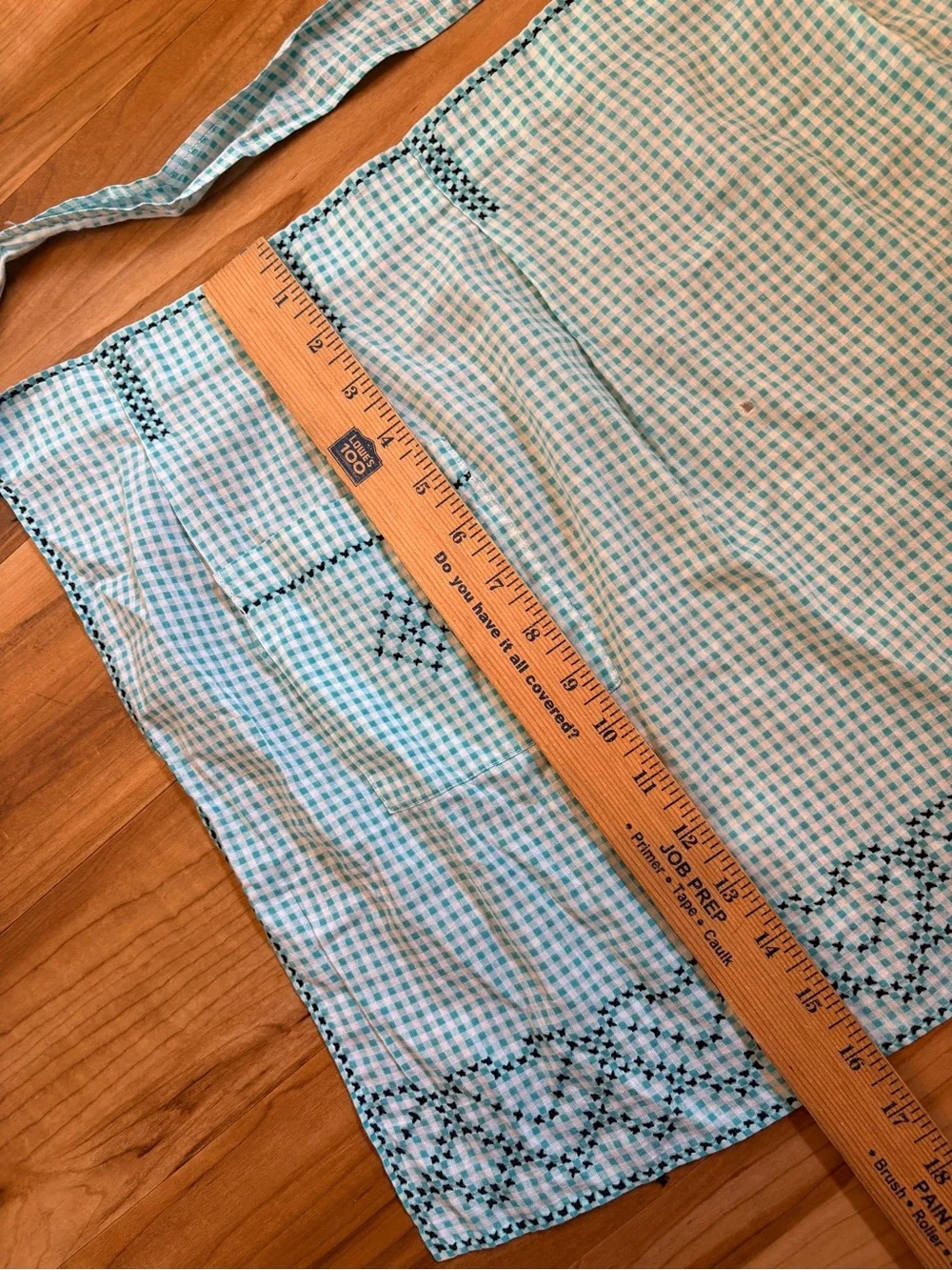 Vintage Blue Checked Apron with Embroidered Details